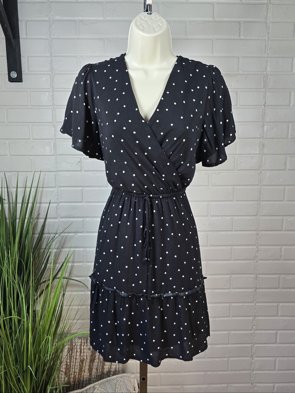 Altar'd State Black and White Polka Dot Mini Wrap Dress Medium